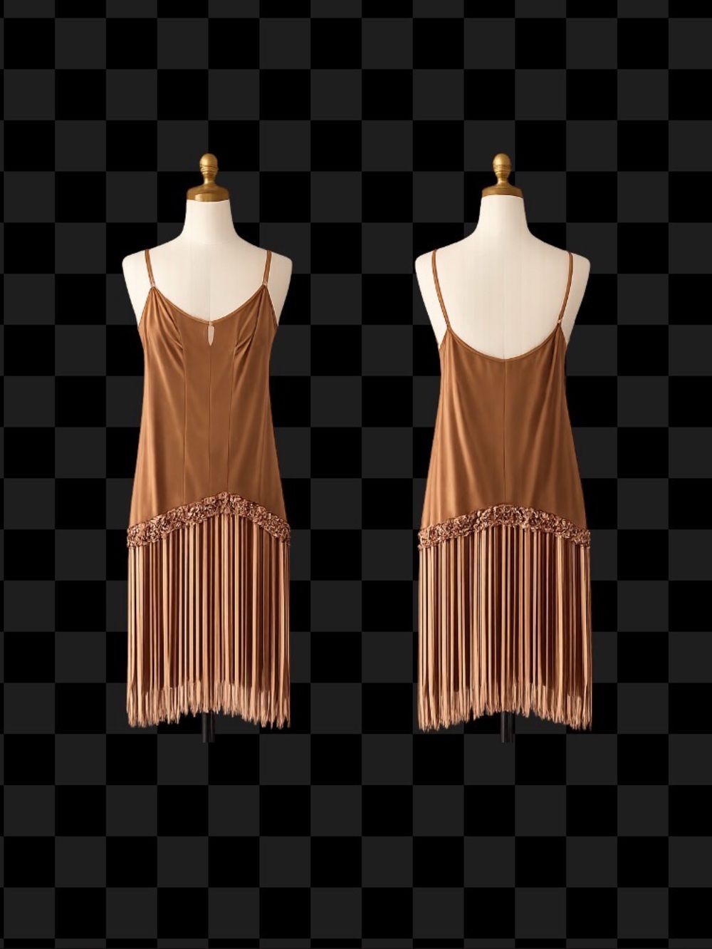 bebe Brown Fringe Slip Dress